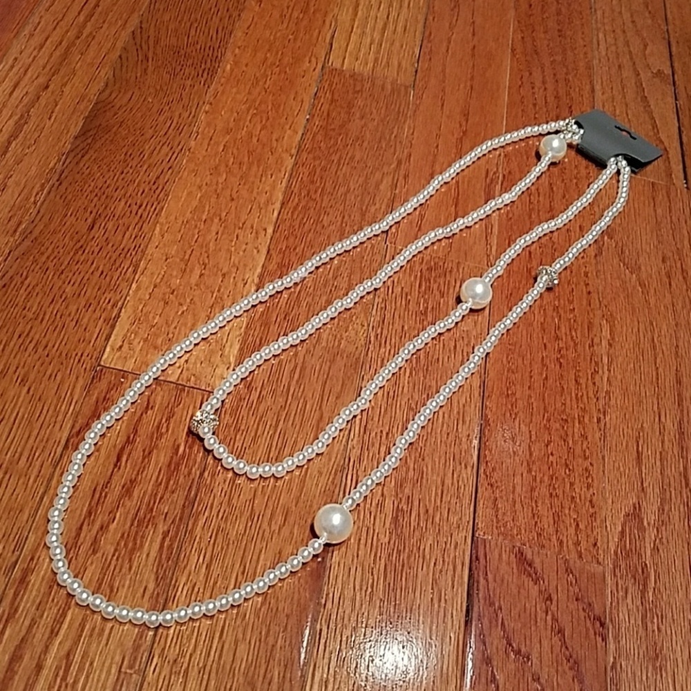 Costume white pearl strand, 56 inches